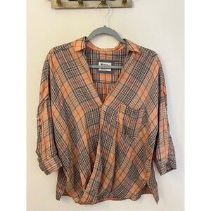 Anthropologie Holding Horses Orange Plaid Surplice Top 8